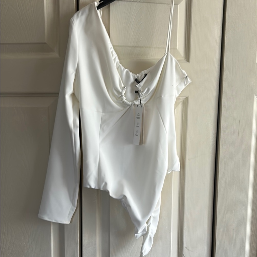 Zara White Asymmetrical Tie Front Long Sleeve Blouse